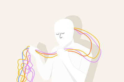A figure is tired and is holding a bunch of wires coming out of his head. : topics / ADHD,Cognitive Overload