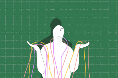 A figure sinking into the ground, overwhelmed by many things. : topics / ADHD,Cognitive Overload